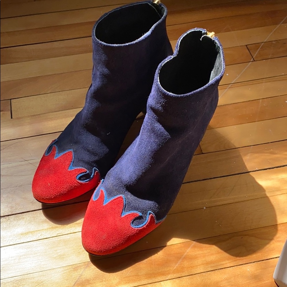 Free People Adele Flame Suede Ankle Boots Navy/Red